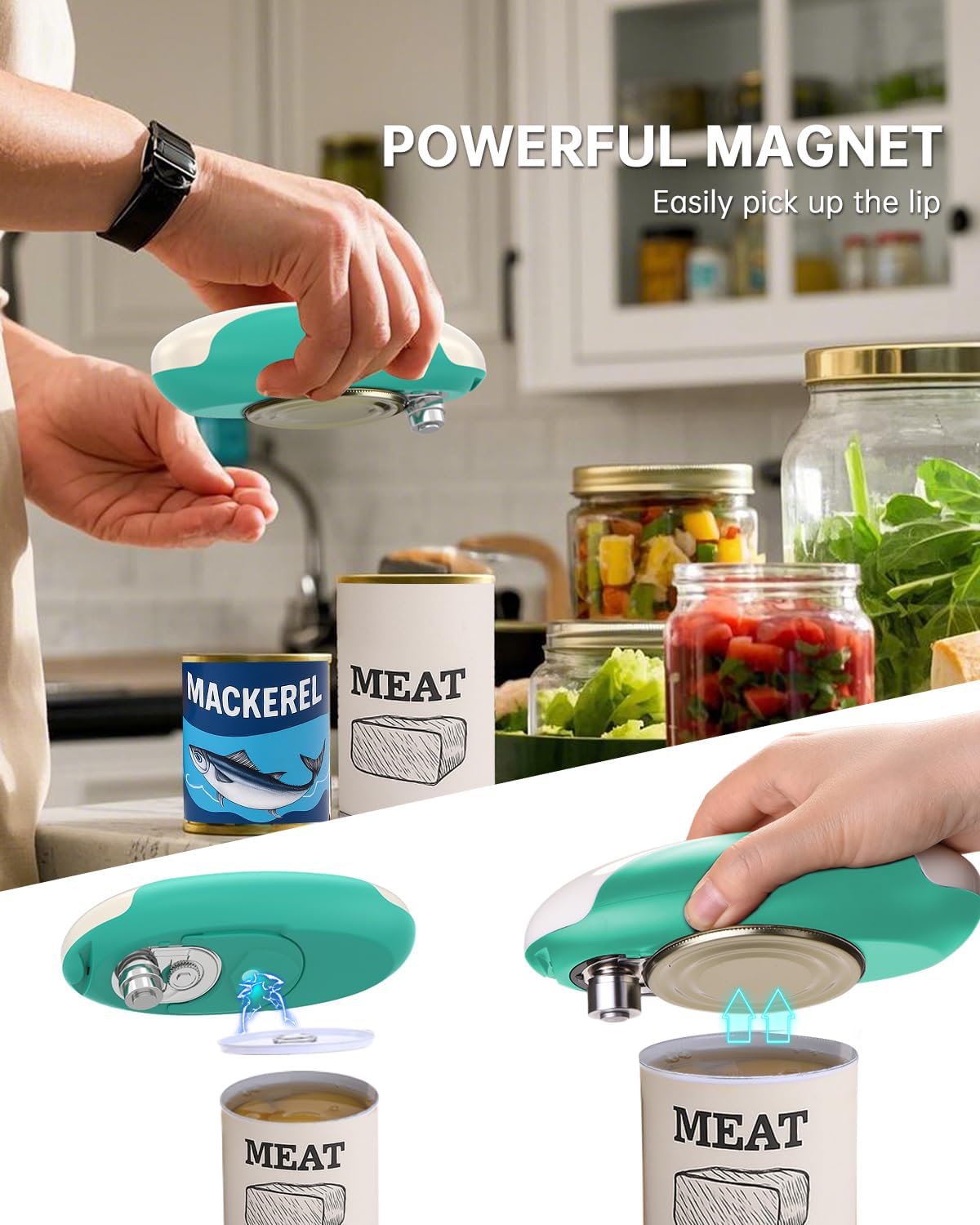 CIRCLE JOY Electric Can Opener, One-Touch Automatic Can Opening with Smooth Edges, Food Safety Handheld Battery-Operated Can Opener for Kitchen and Seniors, Black