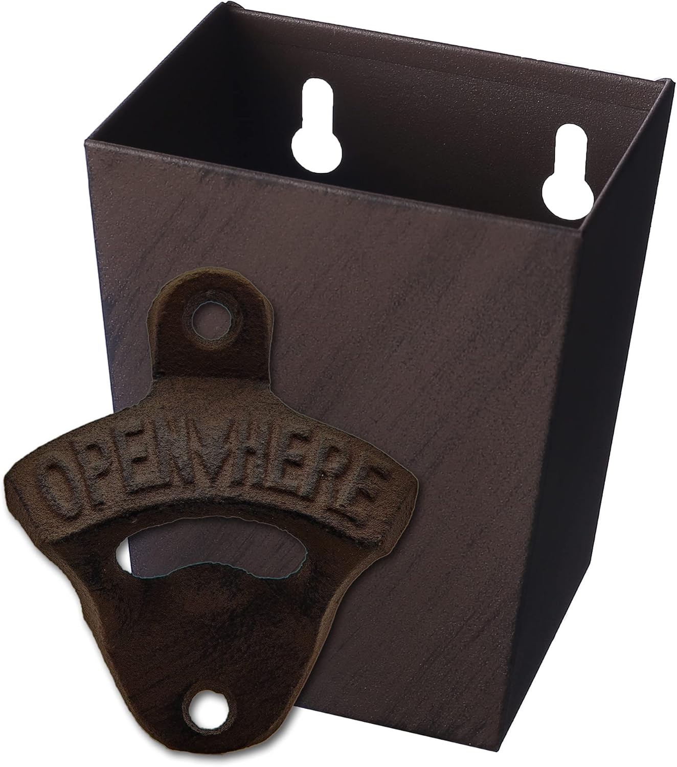 Satin Black Cast Iron Bottle Opener Wall Mounted with Bottle Cap Catcher Narrow