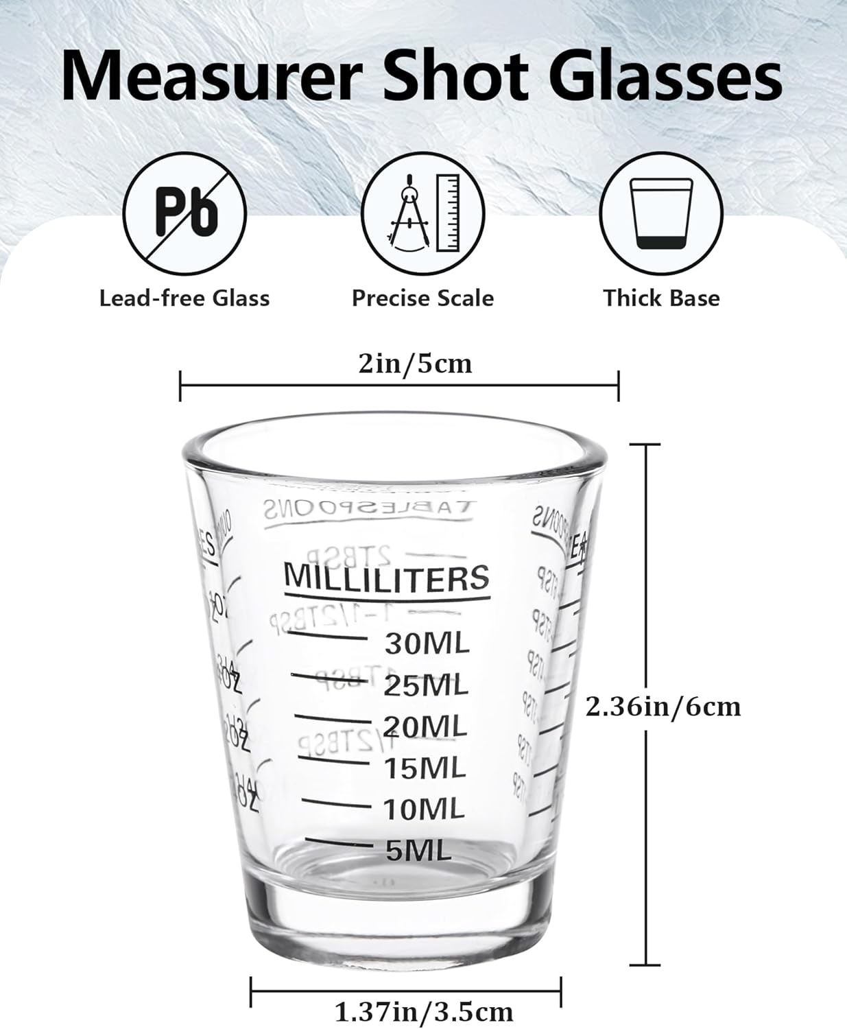 SAIAOKJ Shot Glasses Measuring Cup Set 2PACK Espresso Shot Glasses Liquid Heavy Glass 26-Incremental Measurement 1 OZ, 2 TBS, 6 TSP, 30 ML Kitchen Tools (Red)