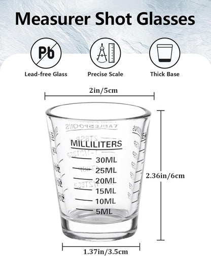 SAIAOKJ Shot Glasses Measuring Cup Set 2PACK Espresso Shot Glasses Liquid Heavy Glass 26-Incremental Measurement 1 OZ, 2 TBS, 6 TSP, 30 ML Kitchen Tools (Red)