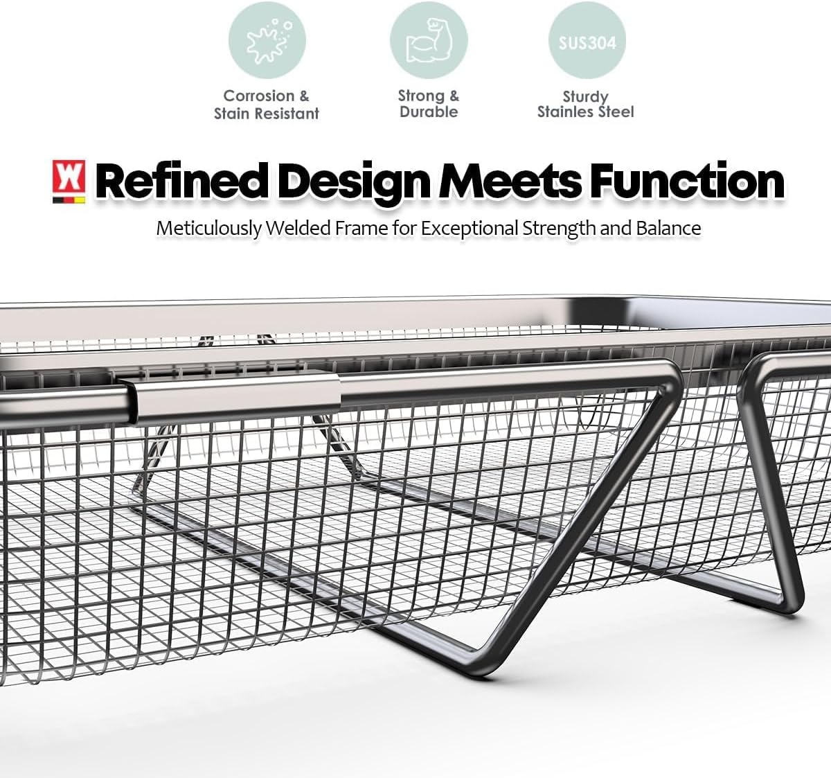 WAGENSTEIGER Extendable Dish Rack with Feet, Vegetable Colander Basket, Stainless Steel Dish or Silverware Drying Rack, Ultimate Kitchen Organizer Over the Sink (12.40 x 5.12 x 2.36 Inches)