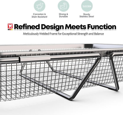 WAGENSTEIGER Extendable Dish Rack with Feet, Vegetable Colander Basket, Stainless Steel Dish or Silverware Drying Rack, Ultimate Kitchen Organizer Over the Sink (12.40 x 5.12 x 2.36 Inches)