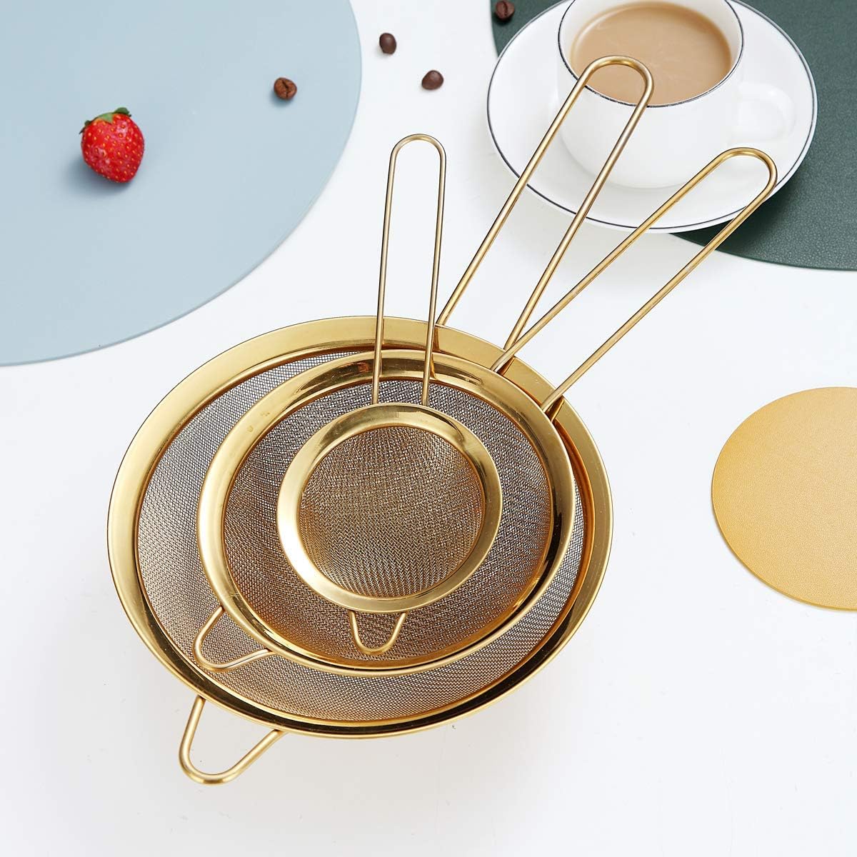Kyraton Fine Mesh Strainer 6 Pieces Set, Flour Sifter For Baking, Stainless Steel Clander, Matcha Tea Strainer, Gravy Separator, Stasher Sieve Pasta Strainers