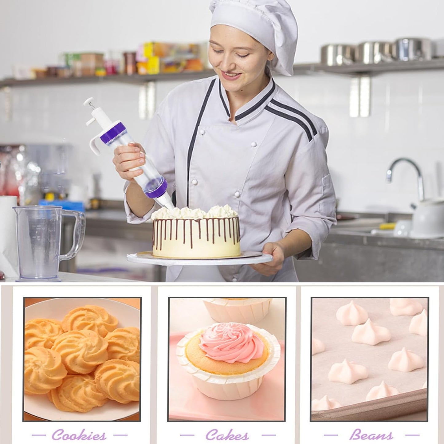 15 Pcs Cake Decorating Baking Syringe Tool Kit, Cupcake Filling Injector with Icing Nozzles Cream Scrapers Nozzle Brush Flower Nail Lifter Scissors Pastry Frosting Gun Piping Kit for Cookies