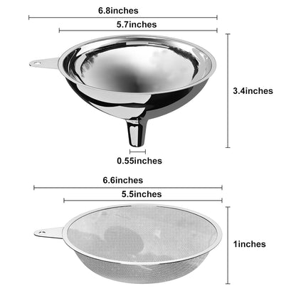 Serinar Stainless Steel Funnel, 2 Large and Small Mouth Filling Kitchen funnels, Liquids, fluids, Spices and Powders, Durable and Washable.