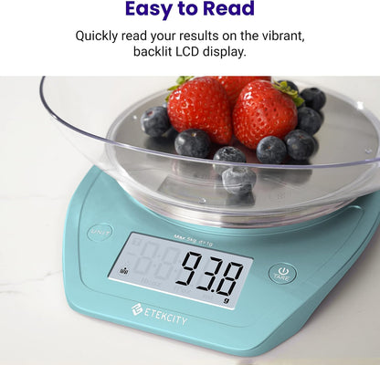 Etekcity 0.1g Food Kitchen Scale, Bowl, Digital Grams and Ounces for Weight Loss, Dieting, Baking, Cooking, and Meal Prep, 11lb/5kg, Stainless Steel Silver
