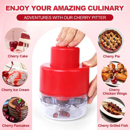 Cherry Pitter Tool 7-in-1 - Quick Clean Hands-Free Cherry Seed Remover for Baking & Canning, Dishwasher Safe Kitchen Tool for Home Cooks and Busy Moms (C)