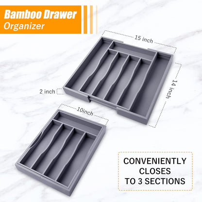 Bellsal Silverware Organizer Kitchen Drawer Organizer Expandable Bamboo Utensil Holder Cutlery Tray for Kitchen Utensil and Flatware Bedroom Office