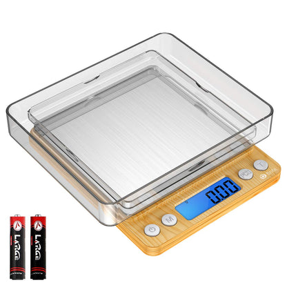 (Upgraded) AMIR Digital Kitchen Scale, 500g Mini Pocket Jewelry Scale, Food Scale, Coffee Scale, Back-Lit LCD Display, 2 Trays, 6 Units, Auto Off, Tare, PCS, Stainless Steel (Batteries Included)