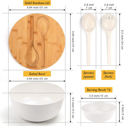 ShineMe Salad Bowl Set of 3, Natural Bamboo Fiber Salad Serving Bowls with Lids,Mixing Bowl for Preparing and Serving Salad, Cereal, Fruit, Veggies, Popcorn,Chips & Bread(10",8",6")
