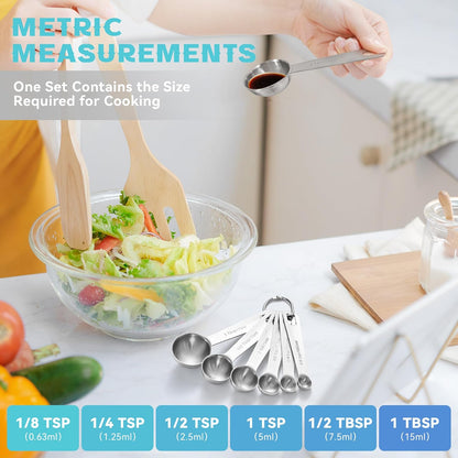 Measuring Spoons Used to Measure Various Dry and Liquid Ingredients, Useful Gadgets for Kitchen, Stainless Steel 6-piece Set
