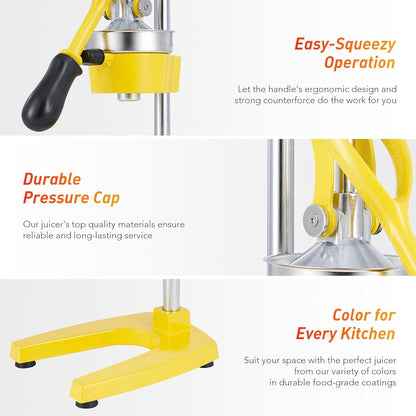 CO-Z Manual Citrus Juicer, Commercial Grade Cast Iron Orange Juicer, Professional Heavy Duty Juice Press with Removable Strainer, Manual Juice Extractor for Orange Lemon Pomegranate Citrus, Black