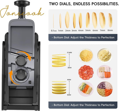 Jonscook All-in-1 Update Safe Mandoline Slicer for Kitchen, Food Chopper with Container, Thickness Adjustable Vegetable Chopper, Potato French Fry Cutter Tomato Apple Slicer Onion (BlackKnight)