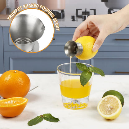 KAYCROWN 18/8 Stainless Steel Manual Lemon Juicer Squeezer, Easy Squeeze Small Hand Juicer and Reamer, Hand Citrus Juicer and Lemon Pourer, Screw Limes squeezer, Dishwasher Safe, Pack of 2