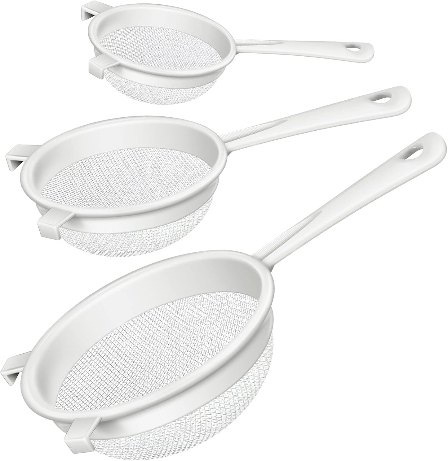 3 Pcs Plastic Nylon Mesh Strainer Colander with Handle Double Ear Fine Food Mesh Strainer Flour Sifter for Baking Kitchen Colander Sifter Kefir Tea Juice Pasta(3 Inch, 4 Inch, 5.5 Inch)