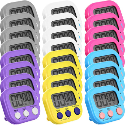Weewooday 24 Pcs Digital Kitchen Timer Magnetic Timer Bulk On/Off Switch Minute Second Count up Countdown Loud Alarm for Exercise Cook Baking (Black,White)