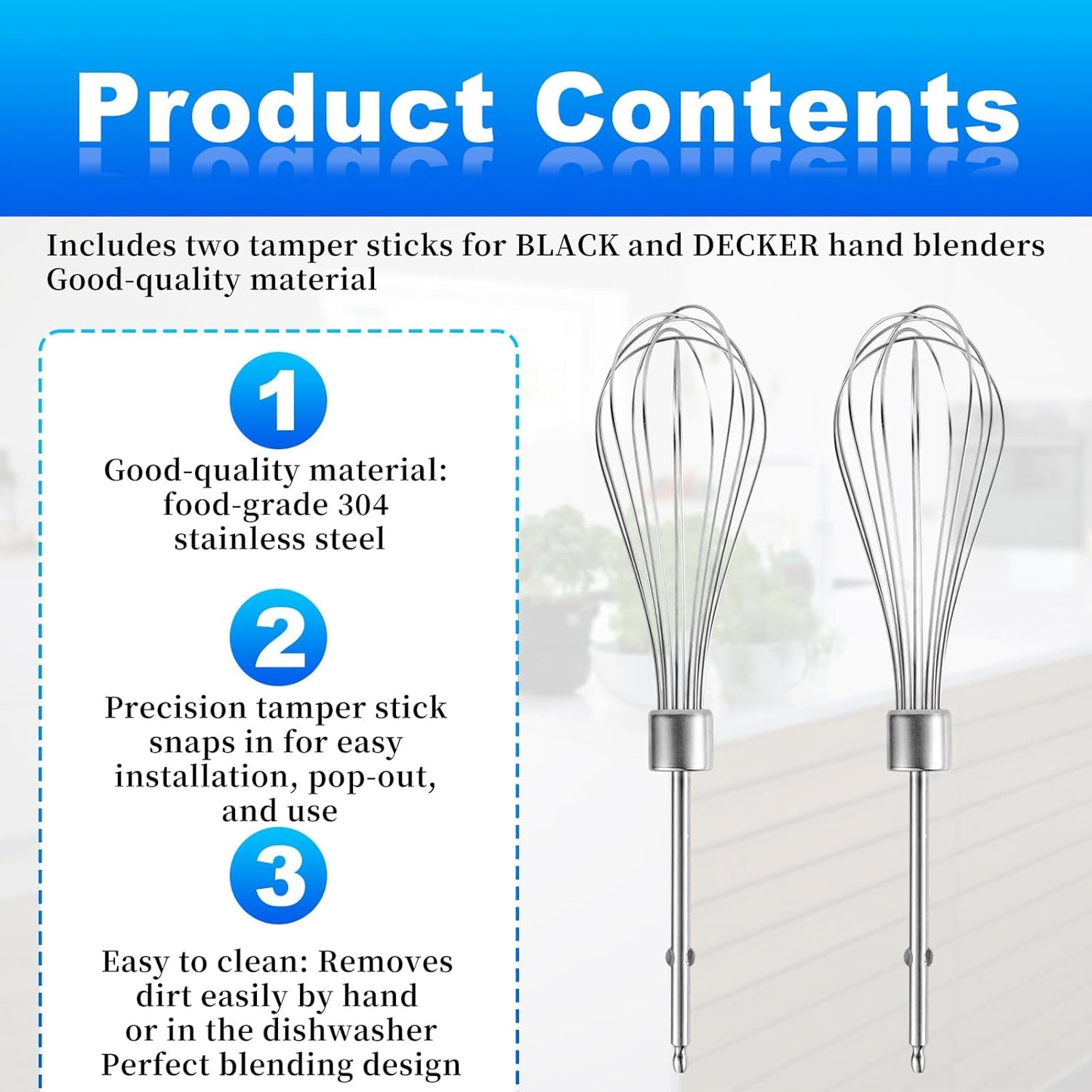 2pcs Hand Mixer Beaters Attachments Compatible with BLACK & DECKER, Universal Stainless Steel Electric Hand Mixer Whisk Replacement for Cooking and Baking