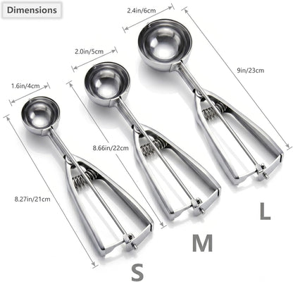 Ice Cream Scoop, 3Pcs Cookie Scoop Set, Stainless Steel Ice Cream Scooper with Trigger Release, Large/Medium/Small Cookie Scooper for Baking, Cookie Scoops for Baking Set of 3 with Cookie Dough Scoop…
