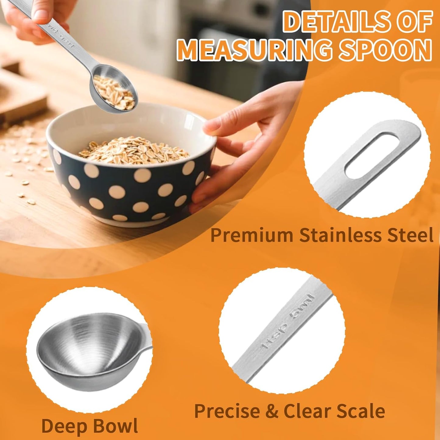 3 Pcs Stainless Steel Measuring Spoons – 5ml/1 Tsp Short Handle Scoops for Baking, Liquid Ingredients & Tea, Soup & Kitchen Cooking