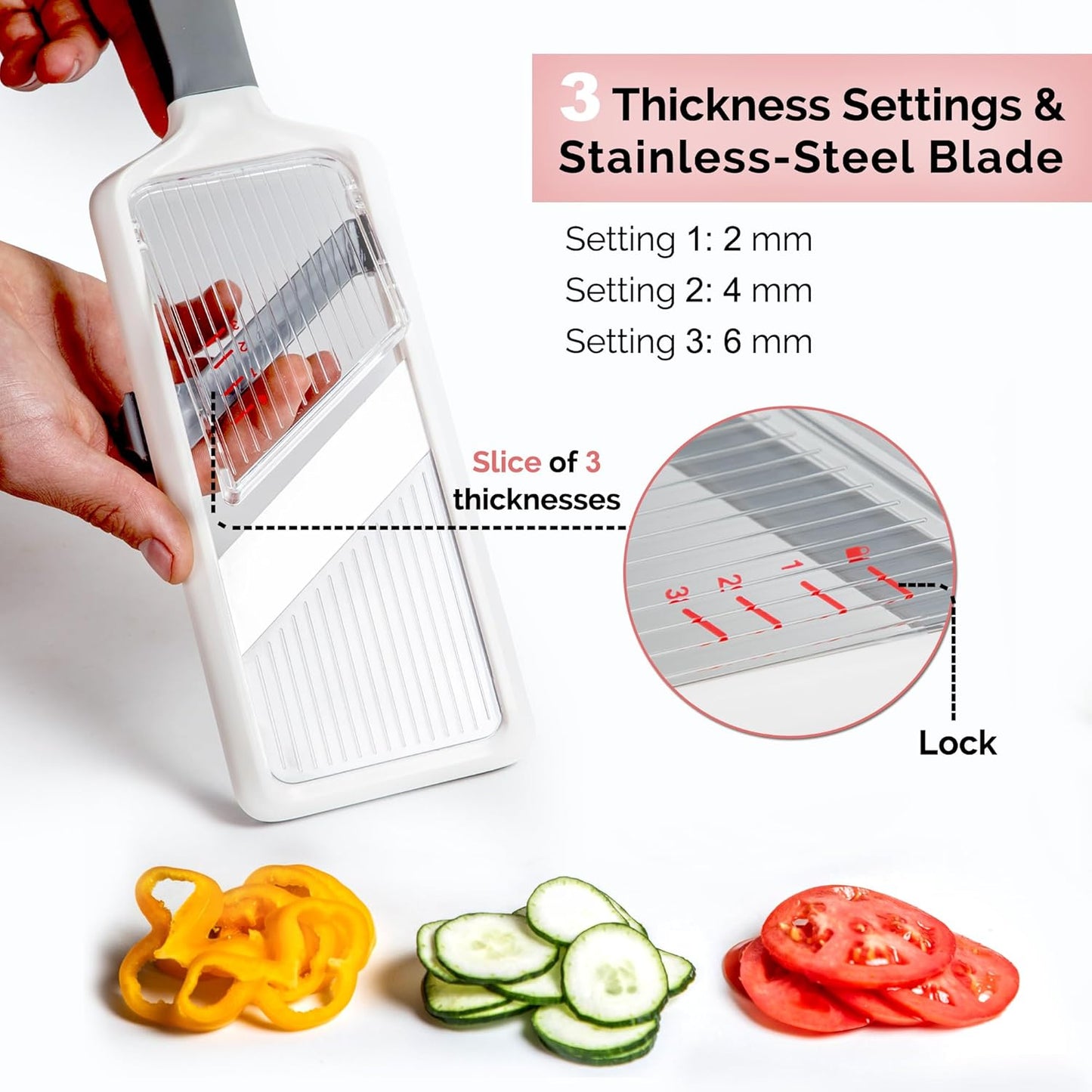 Multi Handheld Mandoline Slicer - Adjustable Stainless Steel Blades, Comfort Grip, Safety Features, Dishwasher Safe Easy to Clean Ideal for Fast and Precise Slicing of Fruits and Vegetables