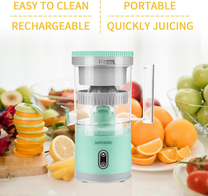 Electric Citrus Juicer, Rechargeable Juicer Machine with USB Cable and Cleaning Brush, Touch Button, Automatic Orange Lime Lemon Grapefruit Squeezer, Easy to Clean Portable Juicer, White
