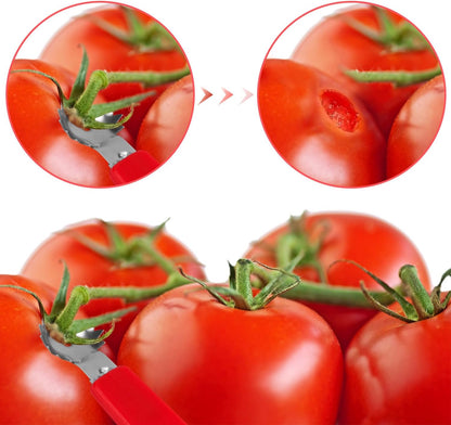 4pcs Stainless Steel Fruit Corer Tool, Tomato Strawberry Huller Vegetable Stem Remover Kitchen Gadget for Easy Fruit Balling (White)