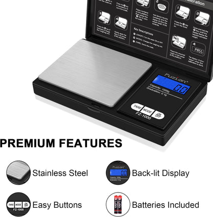 Fuzion Digital Pocket Gram Scale 1000g/0.1g, Small Digital Scales Grams Ounces Grains, Herb Scale, Jewelry Scale, Portable Travel Food Scale