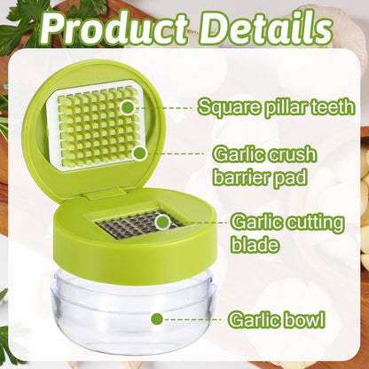 Ptwola Garlic Presses Garlics Chopper Stainless Steel Garlics Mincer Crusher Mini Can Garlic Press Dicer Storage Container with Silicone Peeler and Small Brush for Home Camping Kitchen Tool