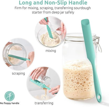 U-Taste Skinny Silicone Jar Spatula: 600ºF Heat-Resistant Food-Grade 10in Long Narrow Sourdough Stirring Stick, Seamless Flexible Peanut Butter Spreader for Scraping Icing Bread Cream, Jam (Aqua Sky)