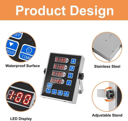 Precision Kitchen Timers for Cooking – 4 Channel Commercial Kitchen Timer Restaurant Kitchen Supplies – Stainless Steel Digital LED Chef Cooking Timer – Reminder Function, Loud Alarm, Blue