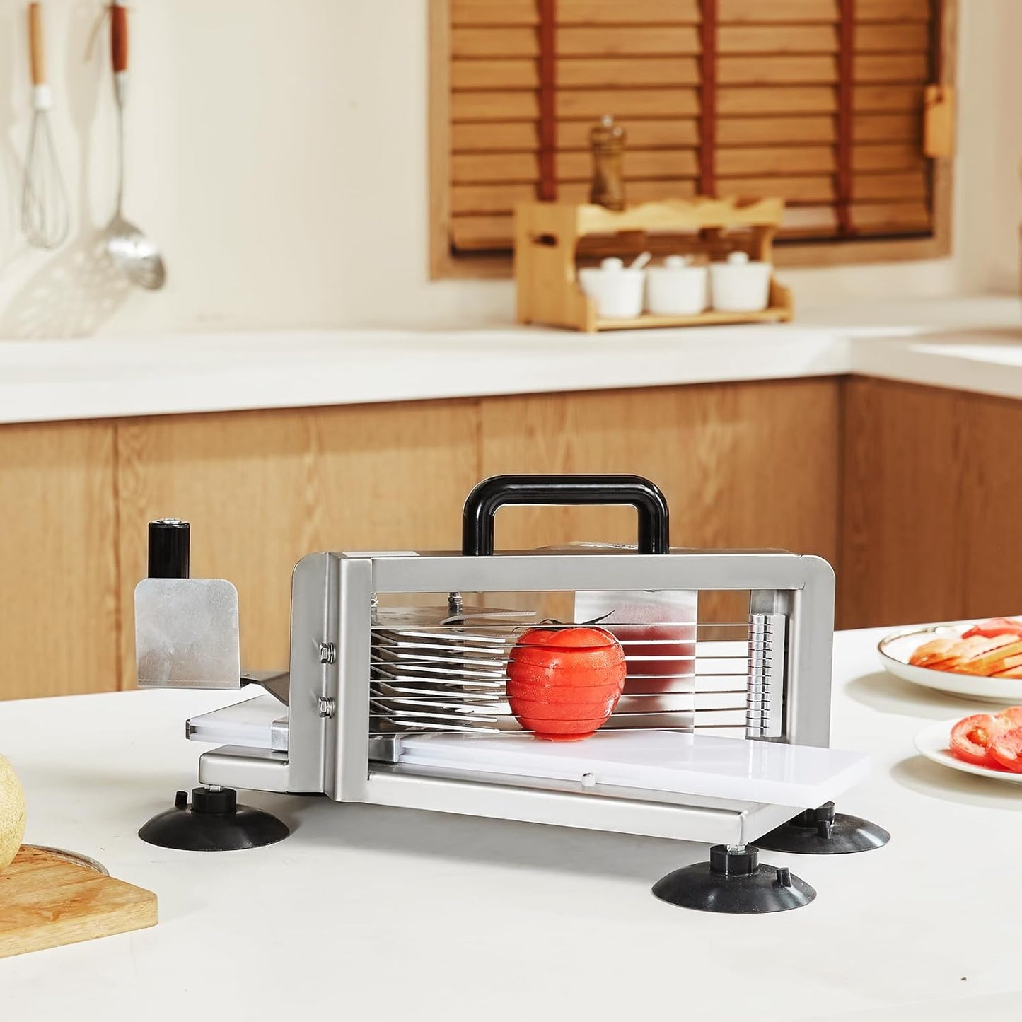 VEVOR Commercial Tomato Slicer, 1/4 inch Tomato Cutter Slicer, Stainless Steel Heavy Duty Cutter Machine, Manual with Non-slip Feet, for Cutting Tomatoes, Cucumbers, Bananas