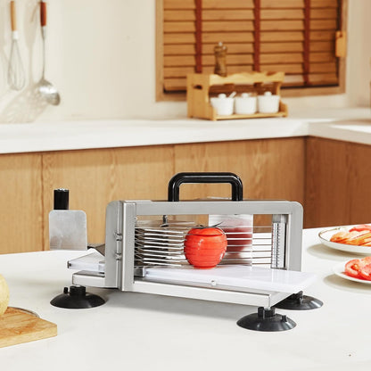 VEVOR Commercial Tomato Slicer, 1/4 inch Tomato Cutter Slicer, Stainless Steel Heavy Duty Cutter Machine, Manual with Non-slip Feet, for Cutting Tomatoes, Cucumbers, Bananas