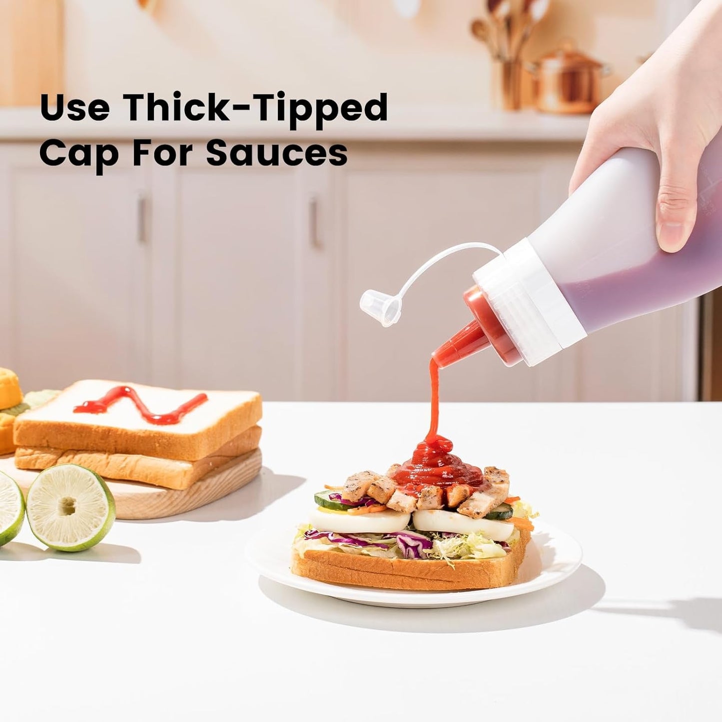 Mrsdry Condiment Squeeze Bottles, 12 oz Silicone Squeeze Bottles For Sauces, Leak Proof Condiment Containers with Extra Interchangeable lid, Easy Squeeze for Oil, Honey & Dressings, BPA FREE (4 Pack)