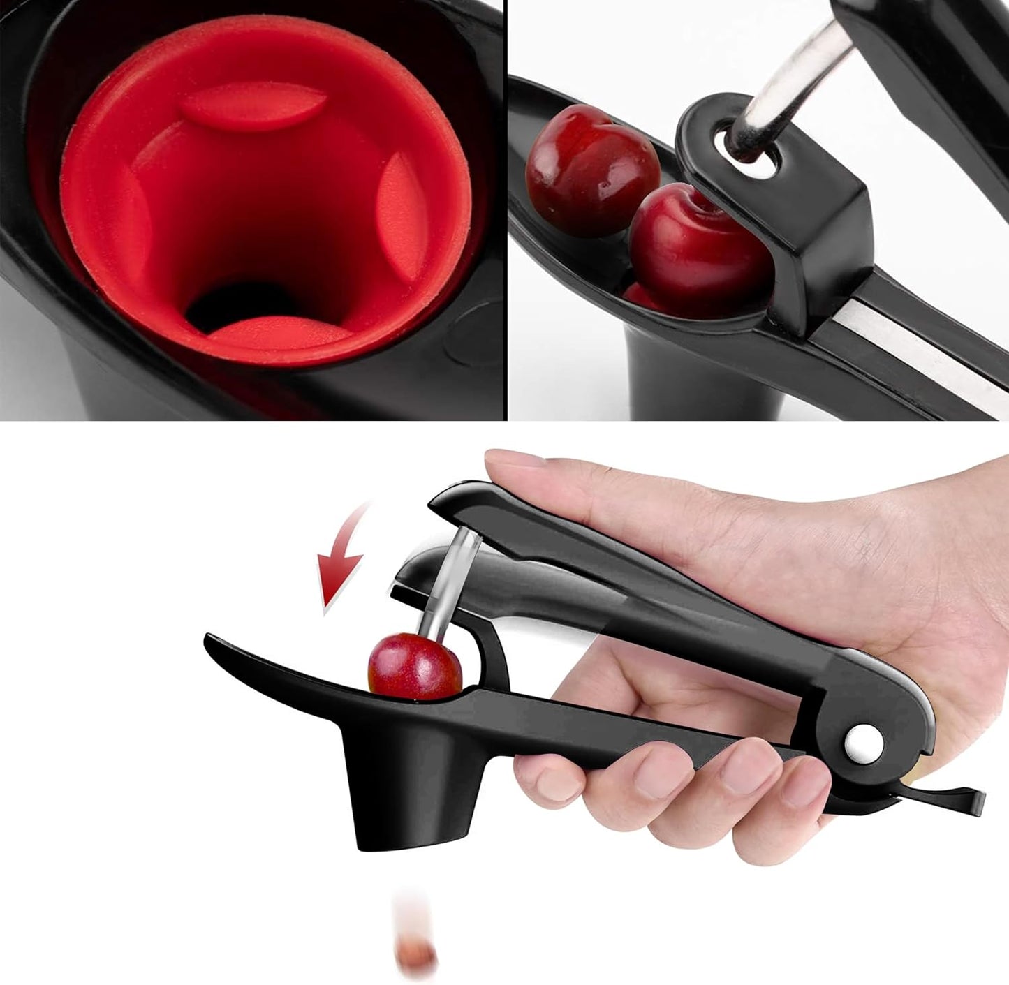 Cherry Pitter - Olive And Other Fruit Tools, Cherry Pitter With a Space-Saving Lock(BLACK)