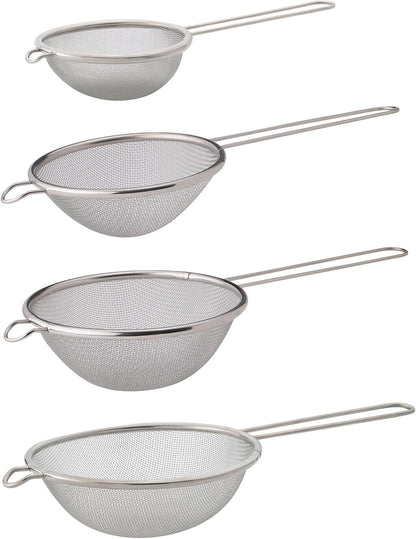 HIC Kitchen Fine Mesh Strainer With Helper Handle, 18/8 Stainless Steel, 6-Inch, For Sifting, Draining, And Straining Pasta, Vegetables, Stocks, And Sauces
