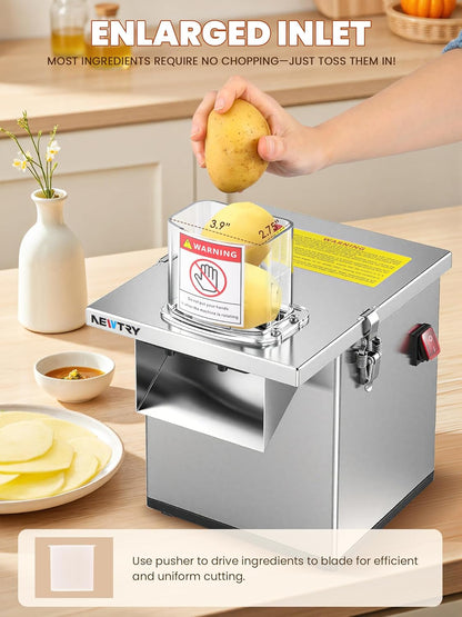 NEWTRY 4 in 1 Commercial Vegetable Processor Electric Veggie Fruit Slicer Dicer Shredder & Strip Crinkle Cutter All Stainless Steel 110volt 200W