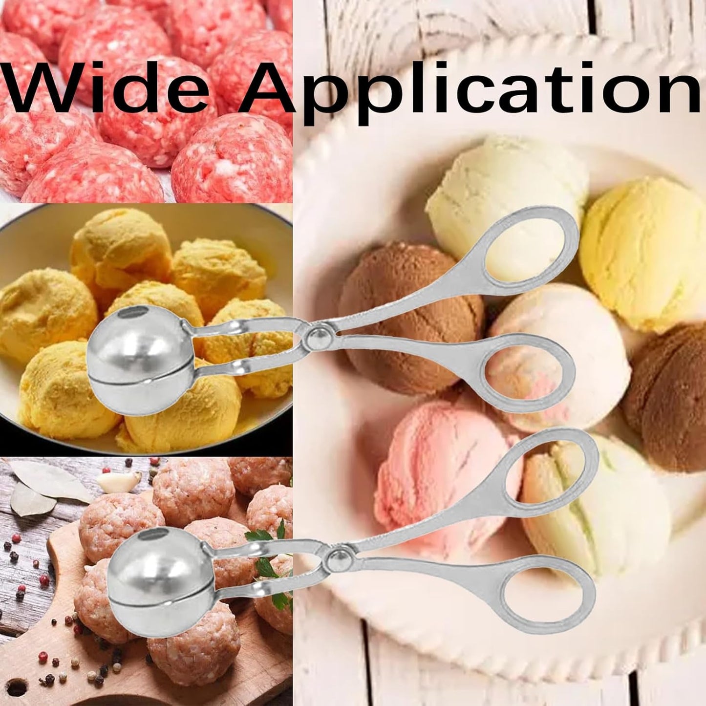 2 Pack Meat Baller Stainless Steel Meatball Scoop Ball Maker None-Stick Baller Tongs Meat Ball Maker Mold Cake Pop,Ice Tongs,Cookie Dough Scoop for Kitchen Cooking
