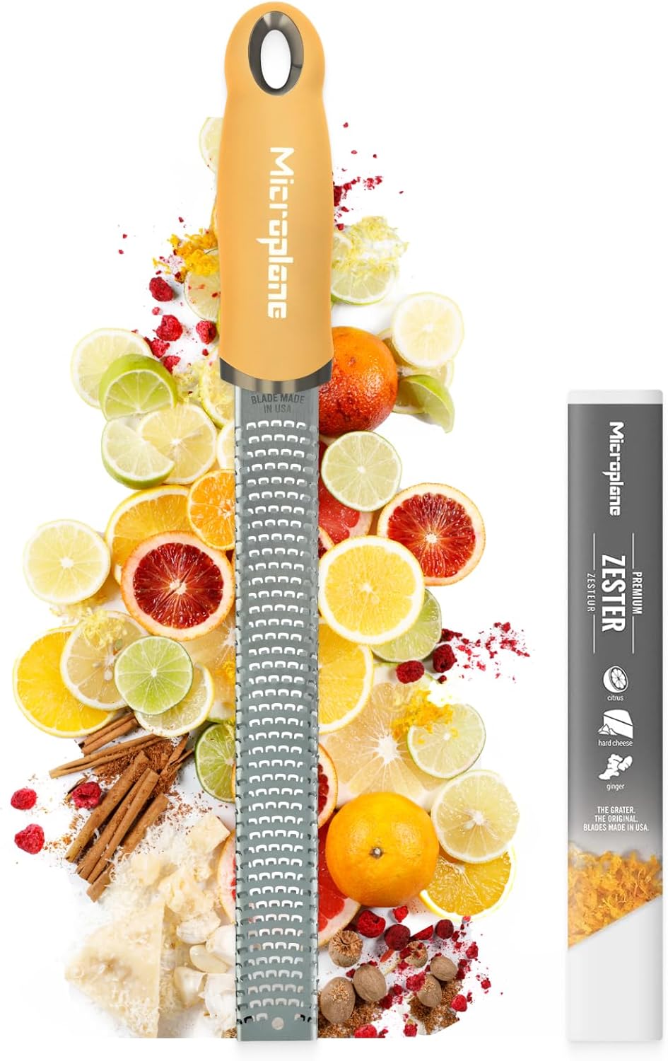 Premium Classic Series Zester - Pomegranate Red | Lemon Zester tool, Hard Cheese & Vegetable Grater | For Citrus, Parmesan Cheese, Garlic, Ginger, Nutmeg | Fine Stainless Steel Blade, Made in USA