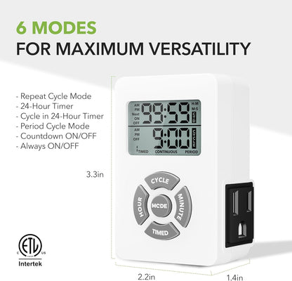 BN-LINK 7-Day Heavy Duty Digital Timer with Dual Outlet, LCD Display, 3-Prong Programmable Design, for Lights, Fans, Coffee Machine, Home, Kitchen, Office, Indoor Use, 125V 15A 1875W, 1 Pack