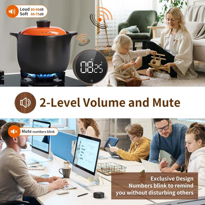 VOCOO Digital Kitchen Timer - Magnetic Countdown Countup Timer with Large LED Display Volume Adjustable, Easy for Cooking and for Seniors and Kids to Use (Space Grey)
