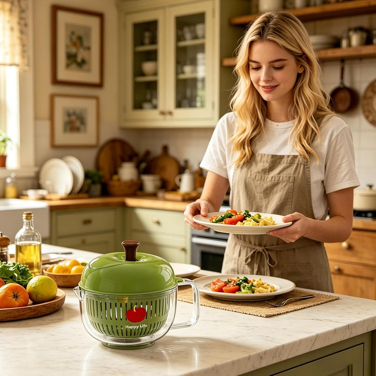 Salad Spinner, Salad Washer And Spinner, Fruit And Vegetable Washer & Dryer, Lettuce Spinners With Vegetable Washing Basket, Fruit Washing Bowl, Easy-Clean Kitchen Gadget For Greens