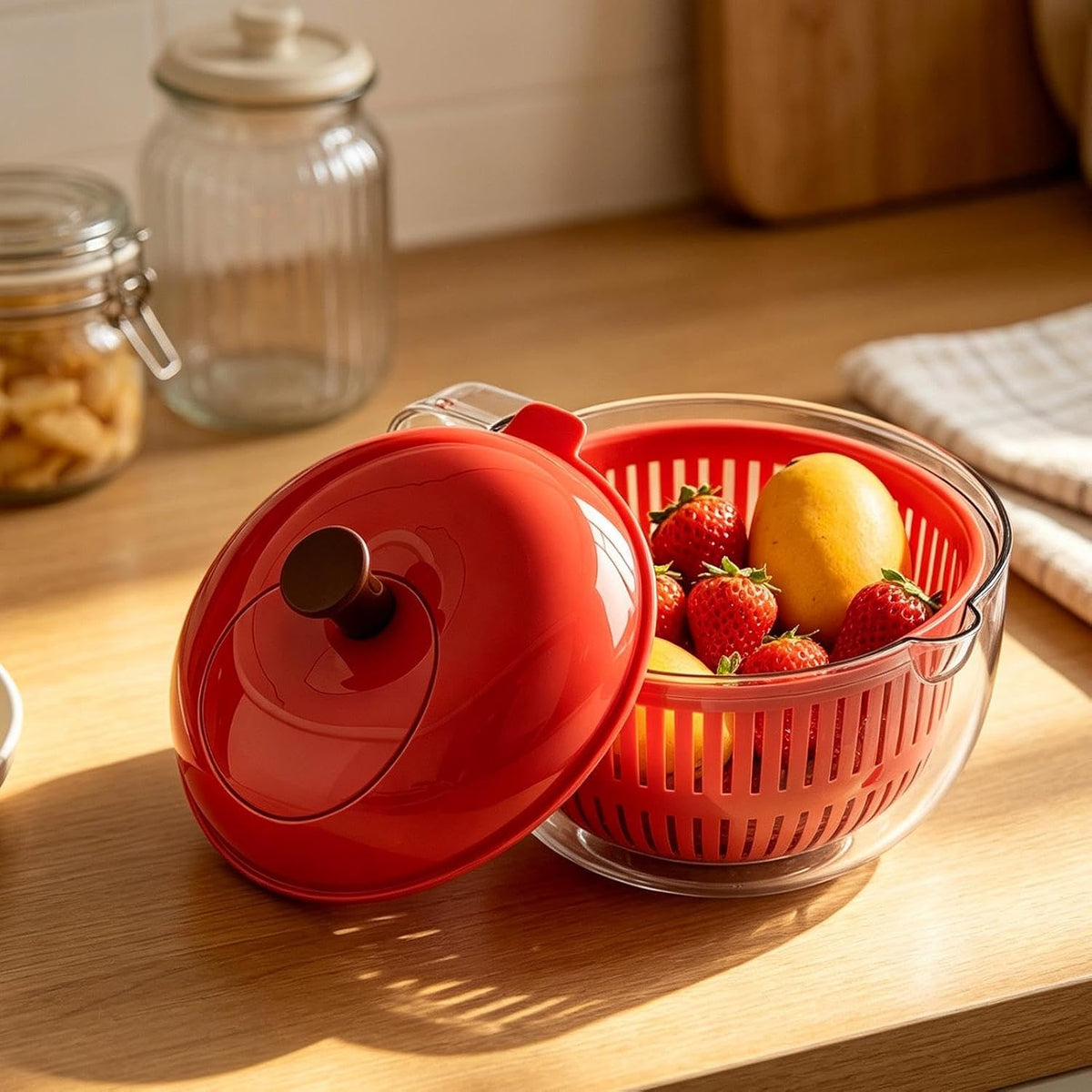Salad Spinner, Salad Washer And Spinner, Fruit And Vegetable Washer & Dryer, Lettuce Spinners With Vegetable Washing Basket, Fruit Washing Bowl, Easy-Clean Kitchen Gadget For Greens