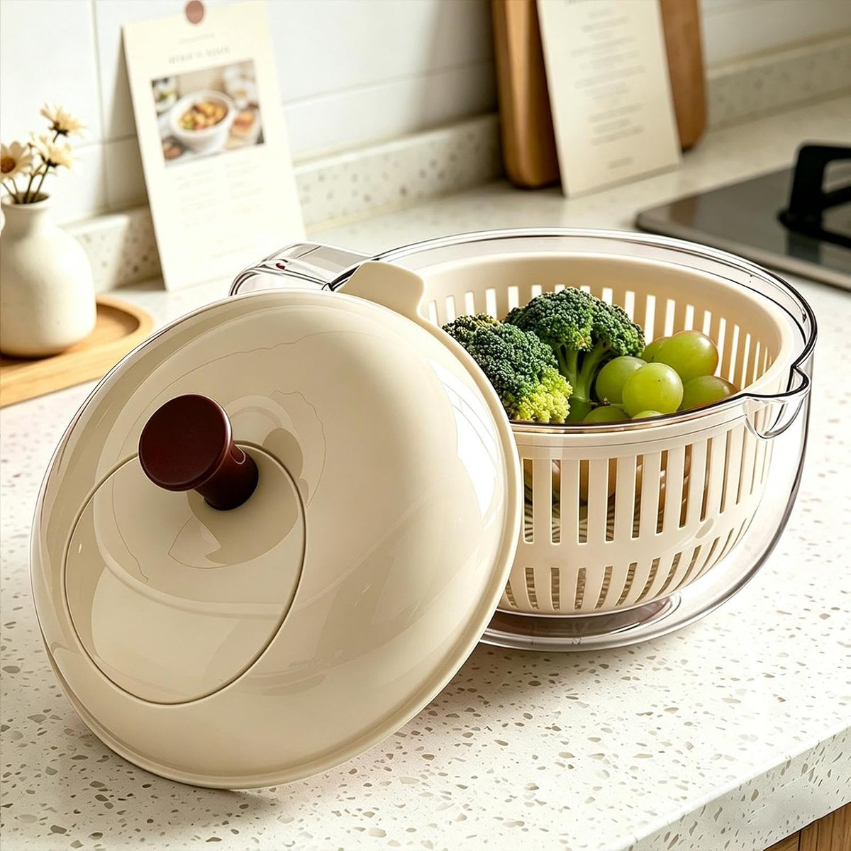 Salad Spinner, Salad Washer And Spinner, Fruit And Vegetable Washer & Dryer, Lettuce Spinners With Vegetable Washing Basket, Fruit Washing Bowl, Easy-Clean Kitchen Gadget For Greens