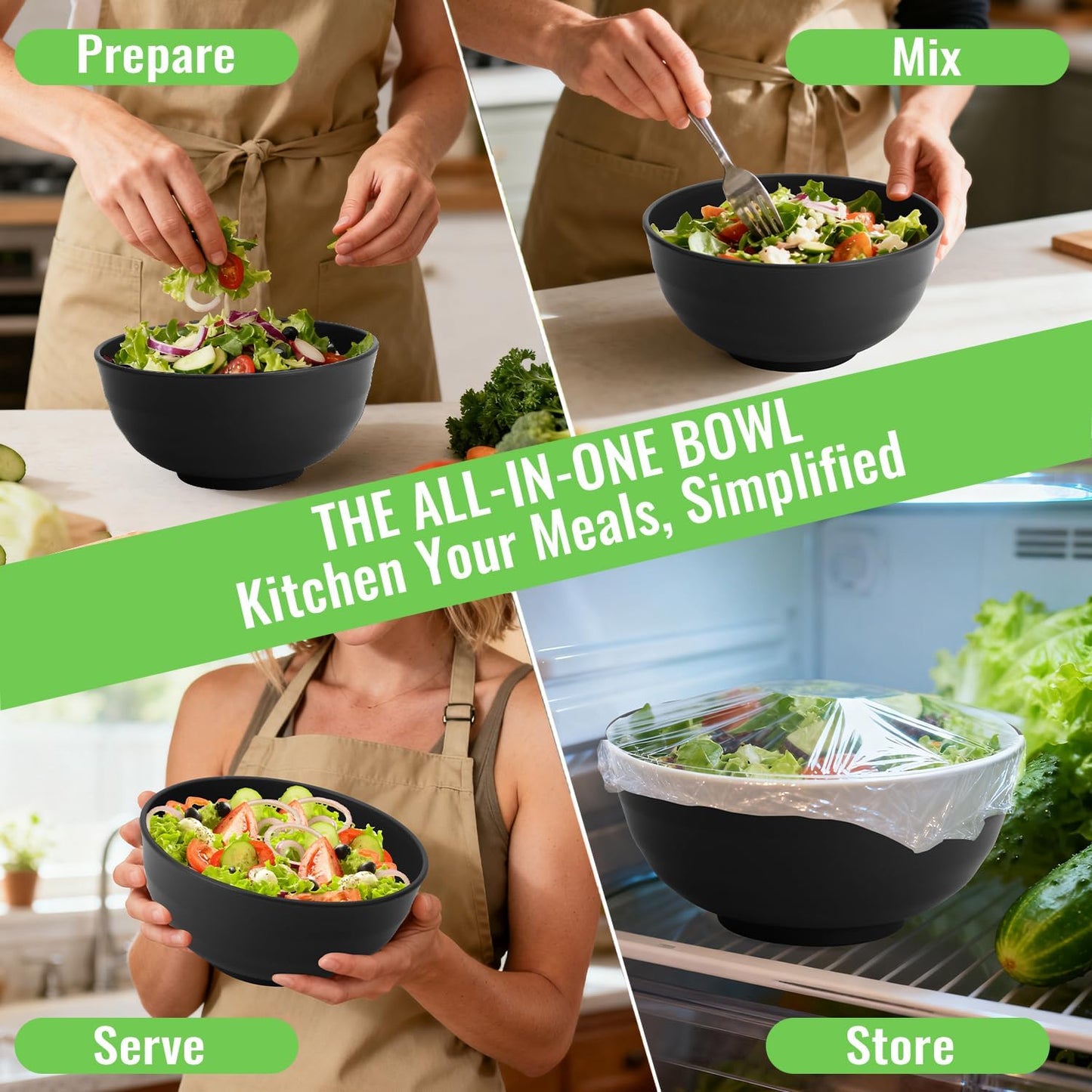 Wheat Straw Bowls Set with Lids, Unbreakable 40 OZ Cereal Bowls Set of 4, Salad Container for Lunch, Microwave & Dishwasher Safe Bowl Set for Kitchen, Picnic, RV, Camping, Multi