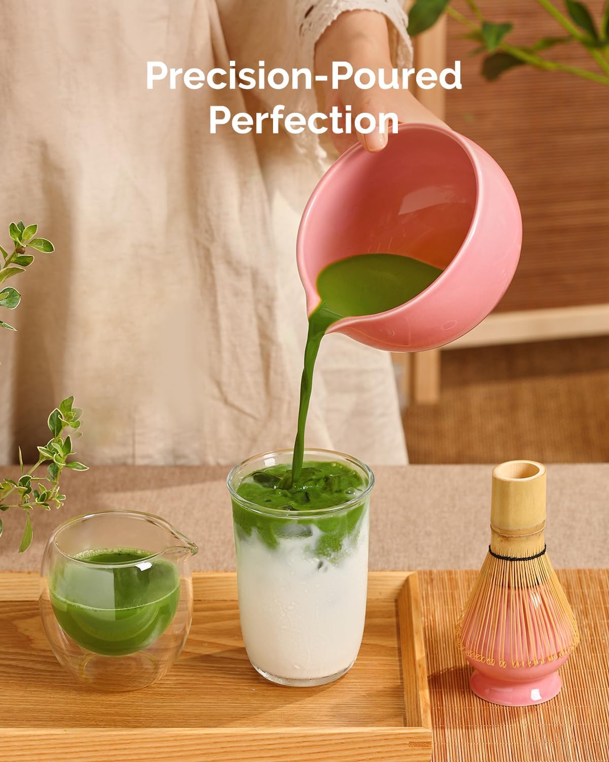 Maestri House Matcha Whisk Set, 7-Pc Complete Matcha Kit with Spouted Ceramic Bowl, Bamboo Whisk and Holder, Scoop, Spoon Rest & Sifter, Tea Cloth – Ideal Gift for Matcha Lovers (Green)