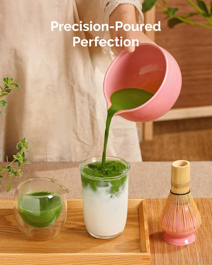Maestri House Matcha Whisk Set, 7-Pc Complete Matcha Kit with Spouted Ceramic Bowl, Bamboo Whisk and Holder, Scoop, Spoon Rest & Sifter, Tea Cloth – Ideal Gift for Matcha Lovers (Green)