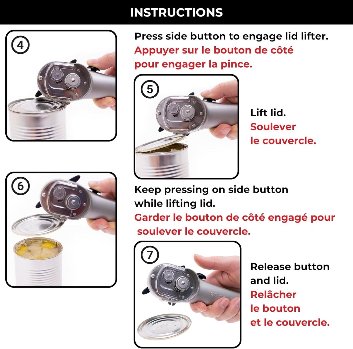 Starfrit Securimax Auto Can Opener - Patented Safe Edge Technology with Lid Lifter - Leaves No Sharp Edges on Lid & Can - Heavy Duty Non-Slip Knob - Grey