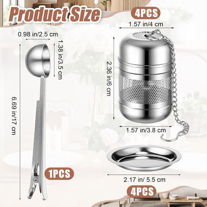 Umigy 4 Pcs Tea Infuser Strainers for Loose Tea with Scoop, Extra Fine Mesh Steeper 304 Stainless Steel Diffuser Leaf Holder with Extended Chain Hook for Brew, Spices, Seasoning, Silver