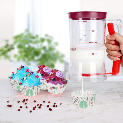 BBSTARZ Pancake Batter Dispenser – 4-Cup Batter Dispenser with Squeeze Handle & Measuring Marks for Pancakes, Waffles, Muffins, Crepes & Cupcakes – Baking Tool(Red)