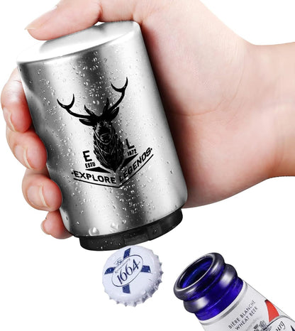 2PCS Beer Bottle Opener with Magnetic Cap, Automatic Stainless Steel One-Handed Bottle Cap Opener, Spring Loaded Push&Pop for Kitchen Home Bar Restaurant Household Utensils Destapador de Cerveza